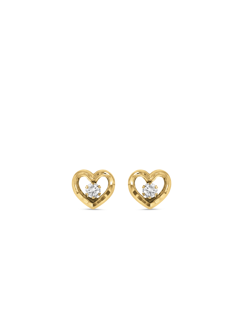 Yellow Gold, Cubic Zirconia Heart Stud Earrings