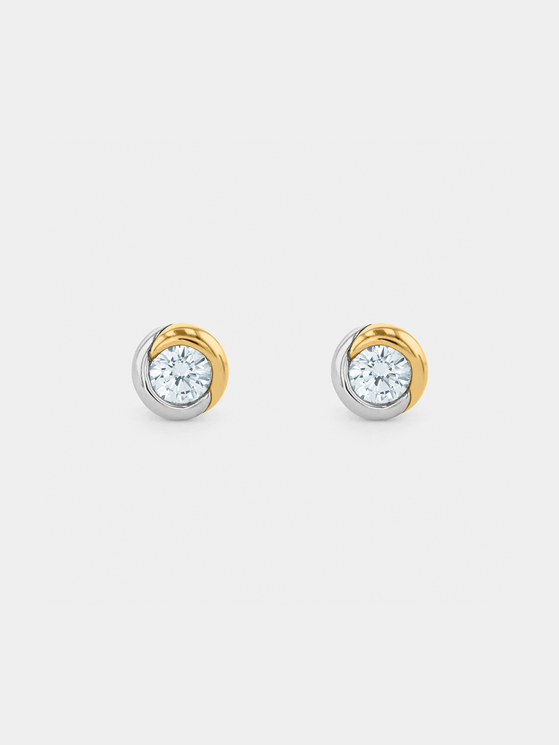 Cheté Gold Plated Sterling Silver Cubic Zirconia Women’s Round Bezel Swirl Stud Earrings
