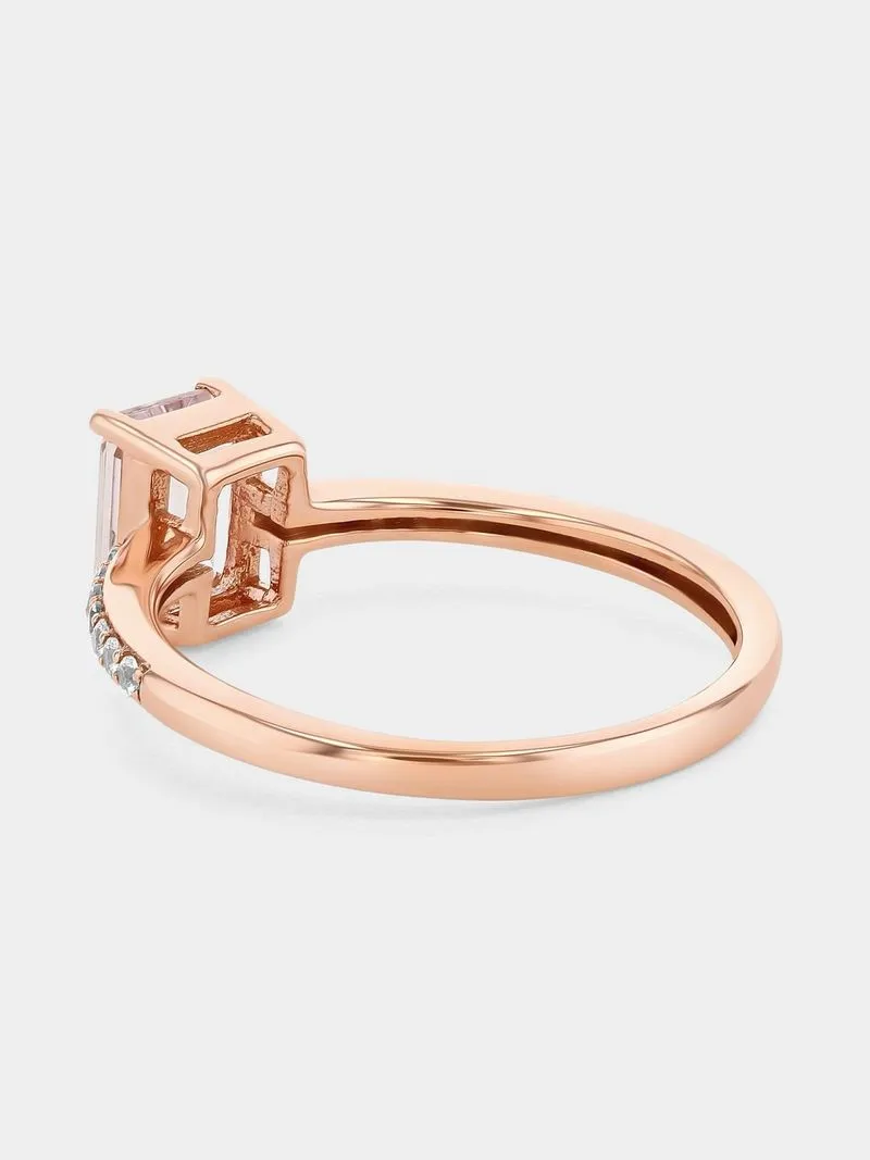 Rose Gold Diamond & Pink Morganite Emerald-Cut Ring