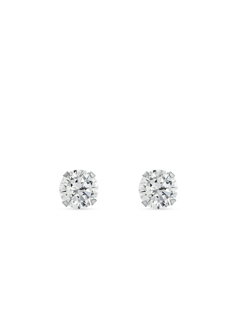 Stainless Steel, Cubic Zirconia Round Stud Earrings