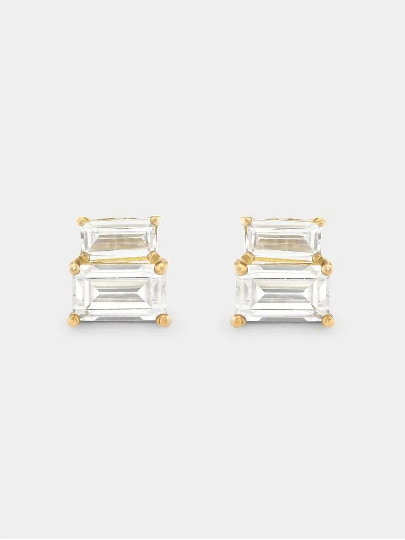 Yellow Gold Cubic Zirconia Women’s Step design Stud Earrings