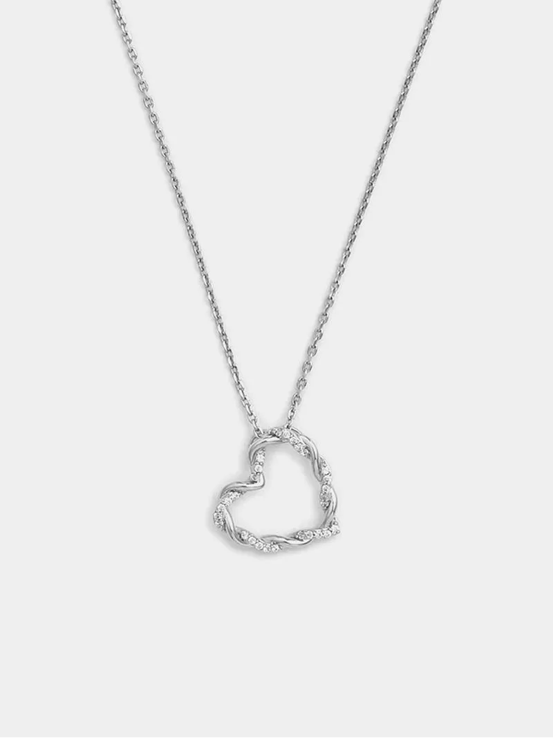 White Gold 0.10ct Diamond Twisted Open Heart Pendant