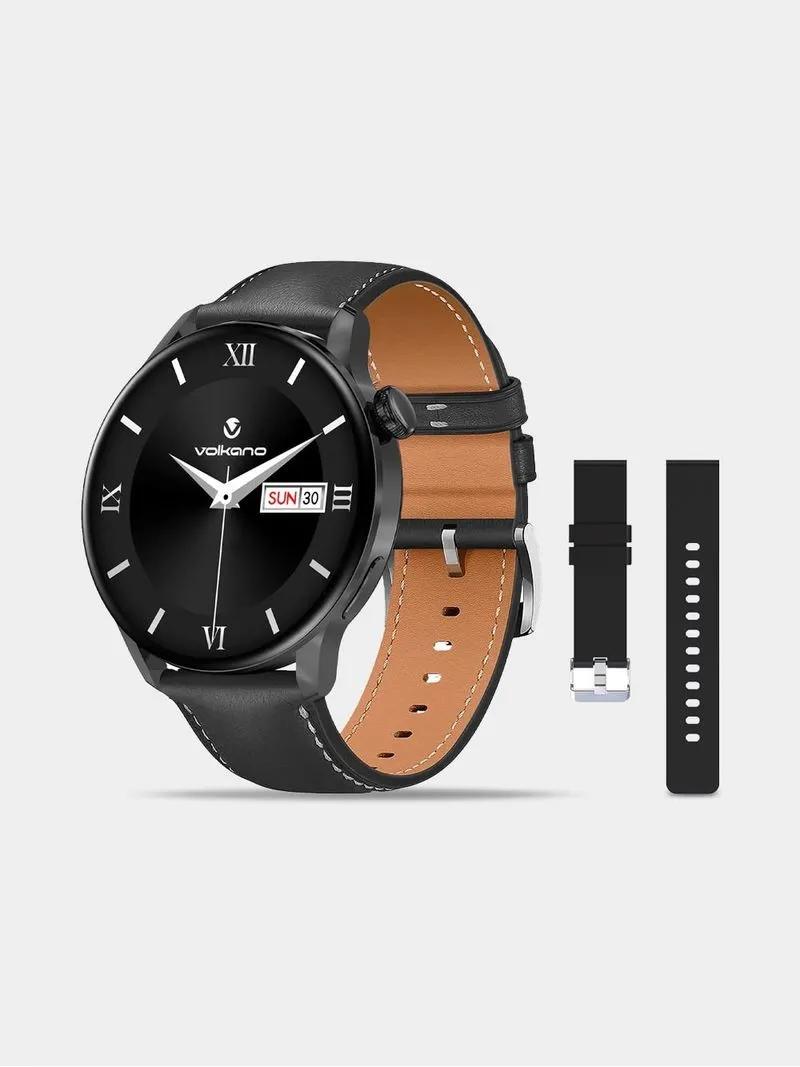 Volkano Fit Forte Series Black Leather & Silicone Smart Watch