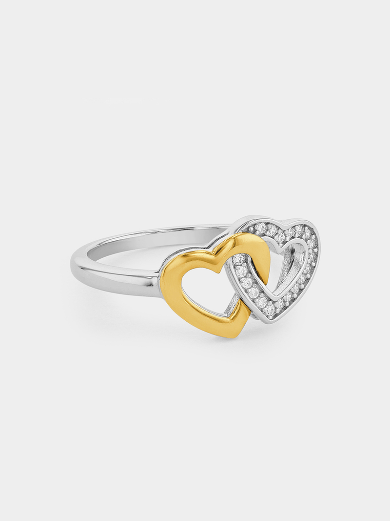 Yellow Gold & Sterling Silver Cubic Zirconia Women’s Hearts Promise Ring