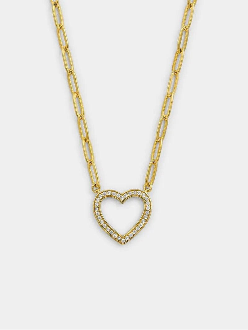 Gold Plated Sterling Silver Cubic Zirconia Open Heart Pendant