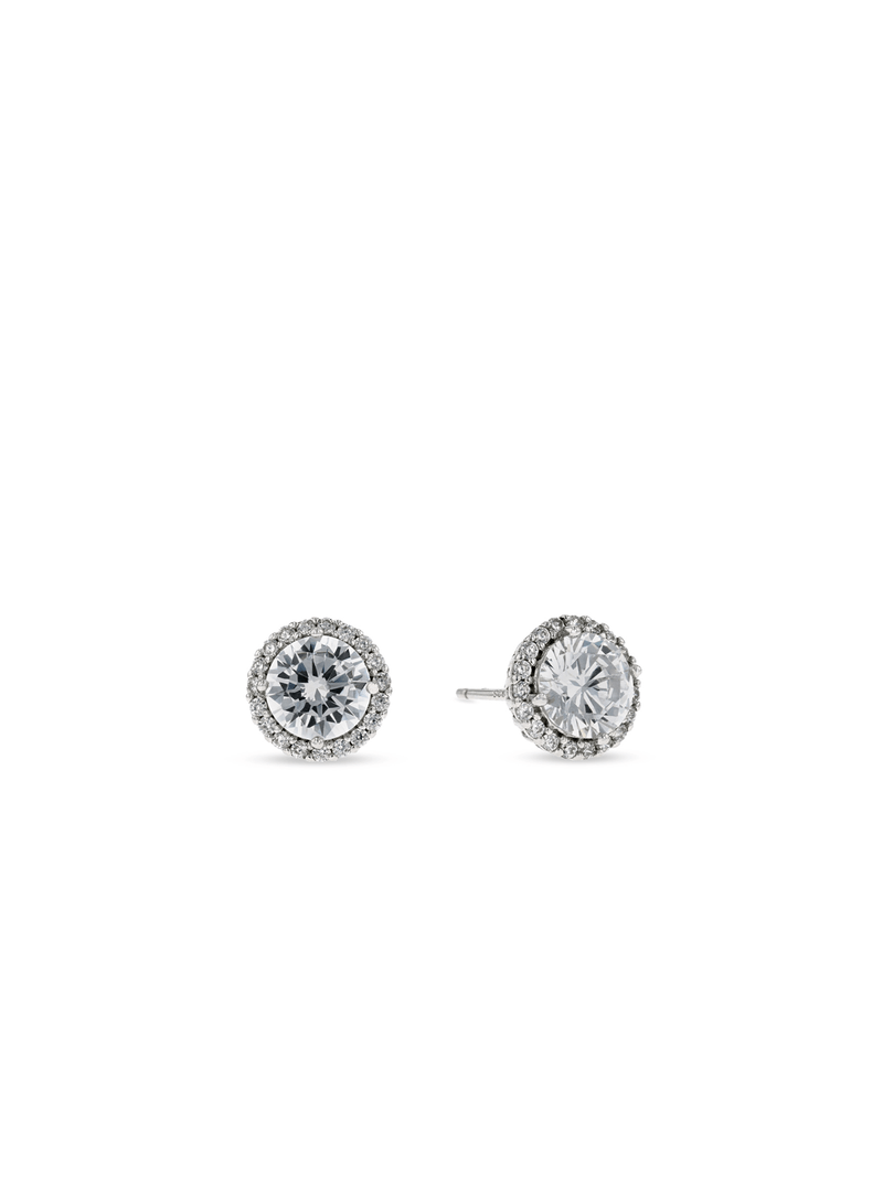 Cheté Vintage Sterling Silver & Cubic Zirconia Round Halo Stud Earrings