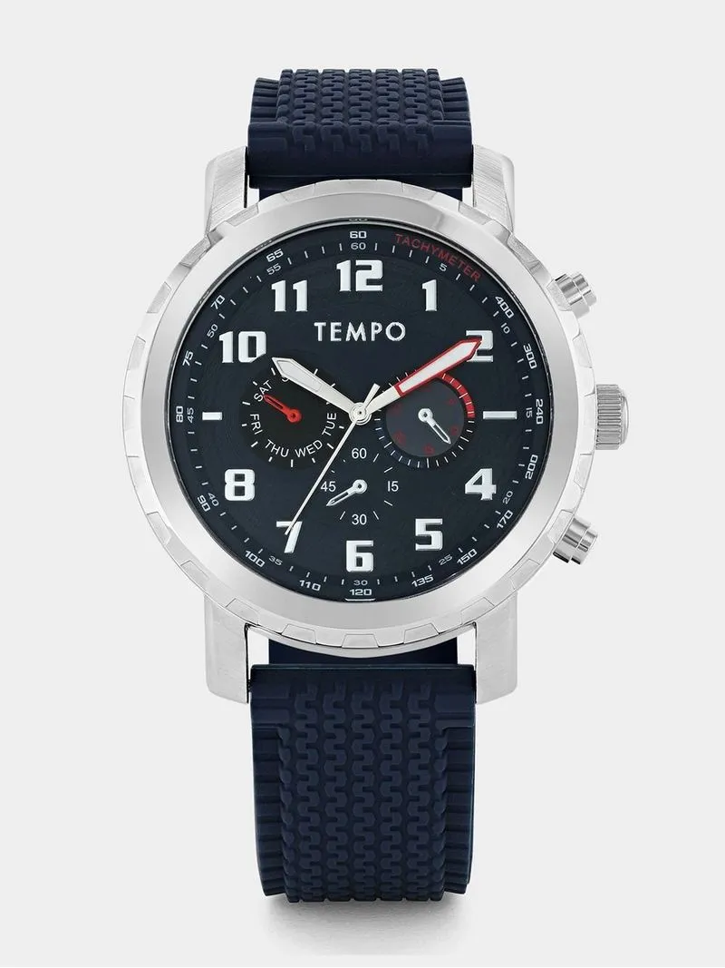 Tempo Timepiece Collection Silver Plated Blue Dial Blue Silicone Watch
