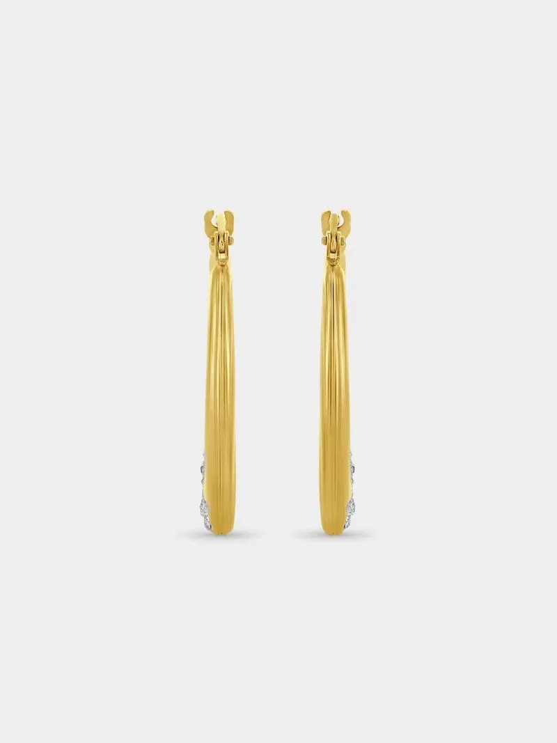 Yellow Gold & Sterling Silver Crystal Creole Wave Hoop Earrings
