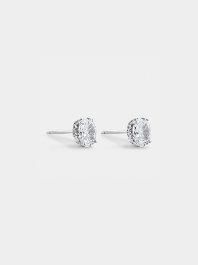 Cheté Sterling Silver Cubic Zirconia Women’s Oval Blossom Cup Stud Earrings