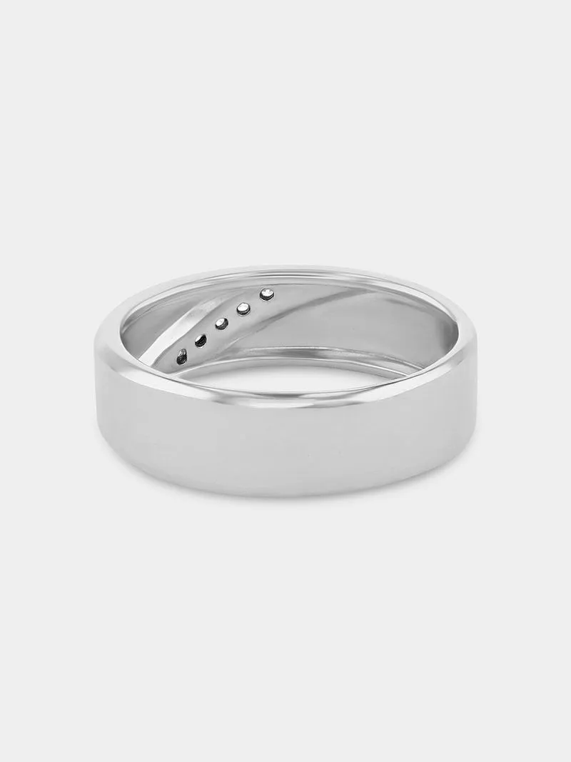 Sterling Silver Cubic Zirconia Men’s Diagonal Channel Beaded Ring