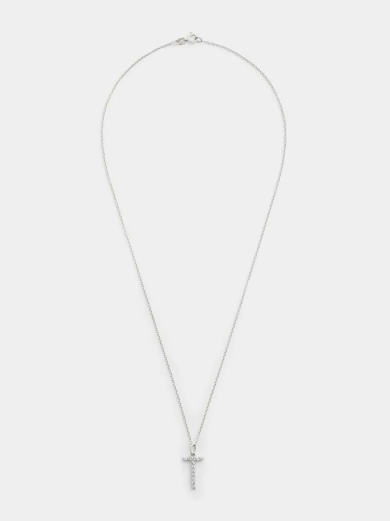 Cheté Sterling Silver Cubic Zirconia “T” Initial Pendant