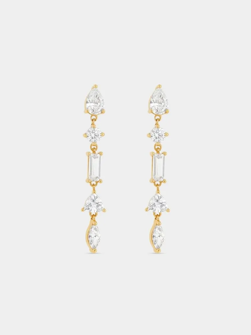 Gold Plated Sterling Silver Cubic Zirconia Scatter Drop Earrings