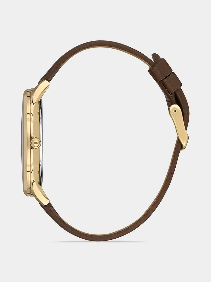 Daniel Klein Gold Plated White Dial Brown Leather Watch