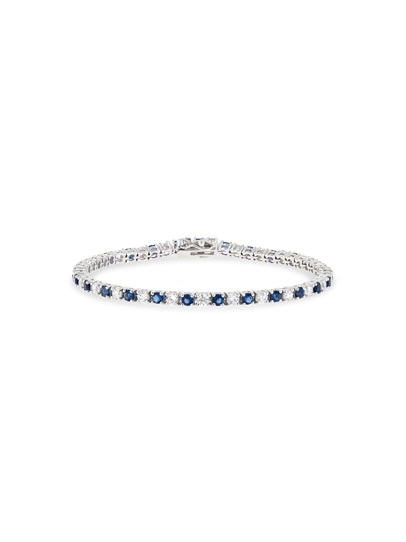 Sterling Silver Blue & White Cubic Zirconia Tennis Bracelet