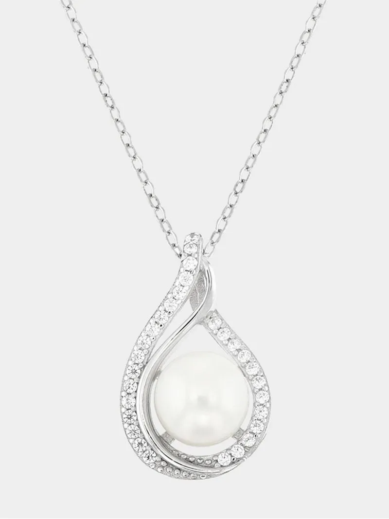 Sterling Silver & Freshwater Pearl Curved Pendant