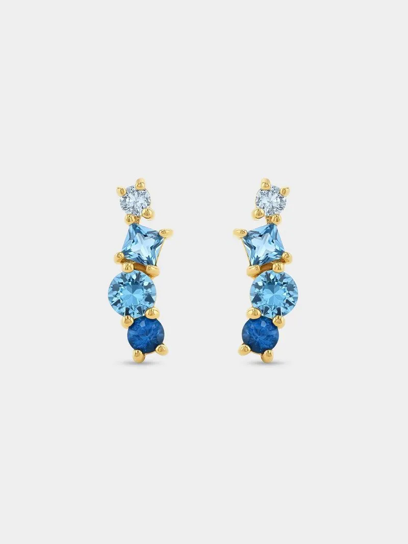 Gold Plated Sterling Silver Blue Cubic Zirconia Creeper Earrings