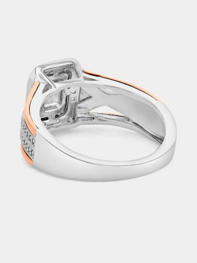 Rose Gold & Sterling Silver Diamond & Created Sapphire Rectangle Pavé Ring