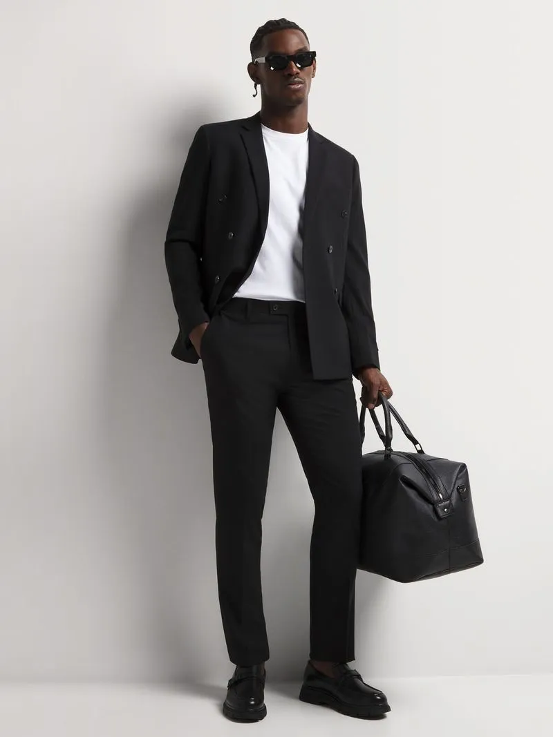 Men's Markham Slim Double Breasted Black/White Pinstripe Jacket