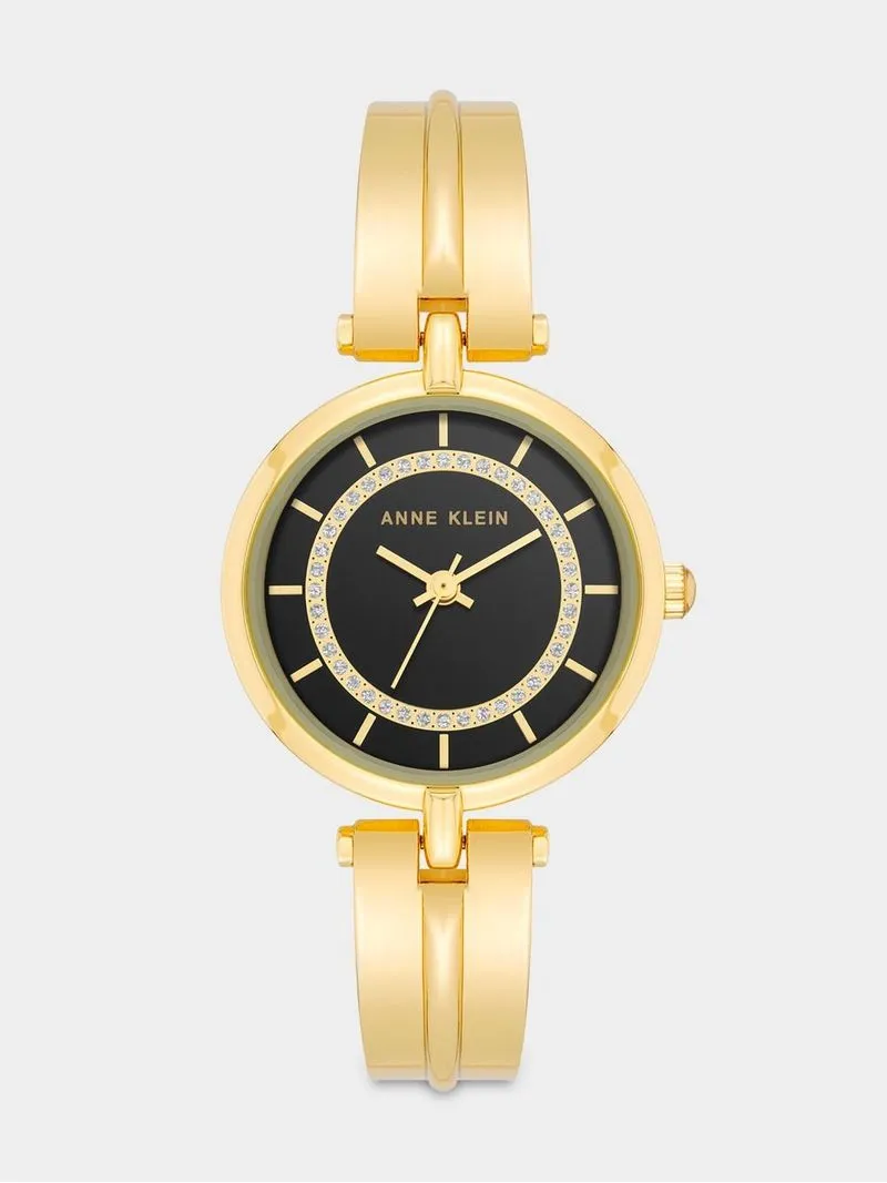 Anne Klein Gold Plated & Black Glitter Dial Bracelet Watch