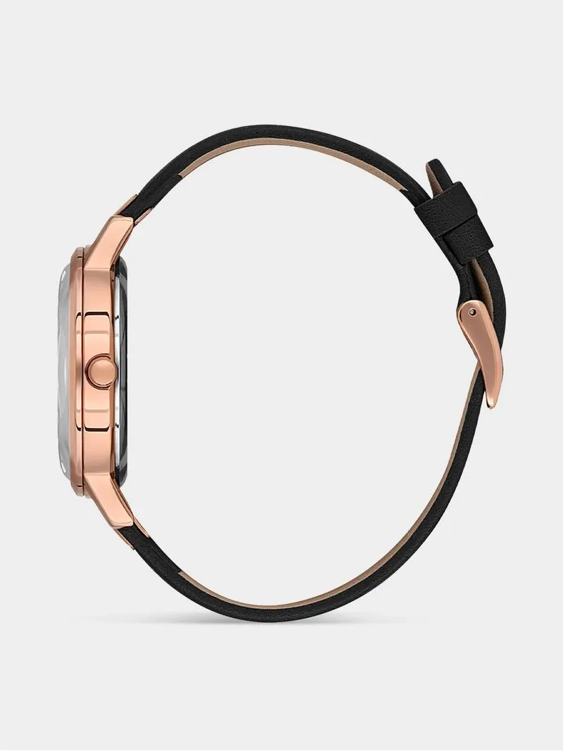 Daniel Klein Rose Plated Rose Tone Dial Black Leather Watch