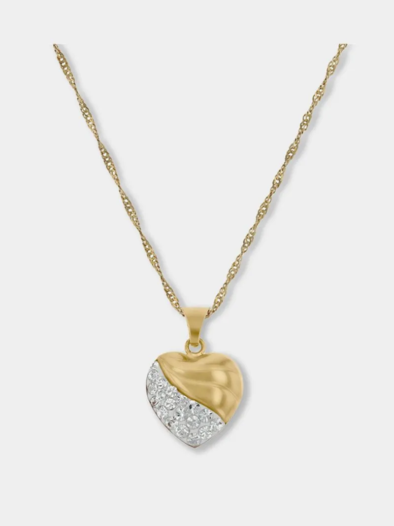 Sterling Silver & Yellow Gold , Crystal Swirl Heart Pendant on a Chain