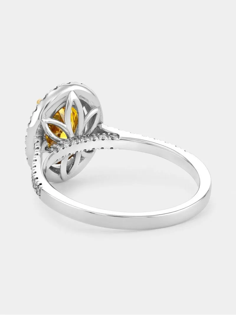 White Gold 1.73ct Yellow Lab Grown Diamond Women’s Oval Halo Ring