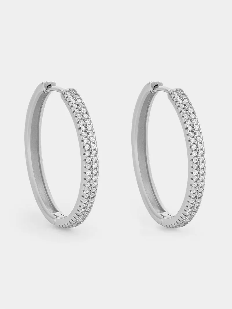 Sterling Silver Cubic Zirconia Pavé Glitz Women's Hoop Earrings