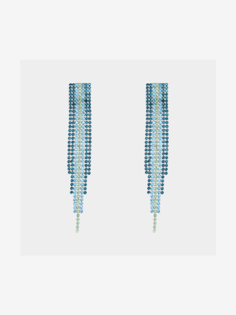 Statement Gems Blues & Greens Tappered Fringe Earr
