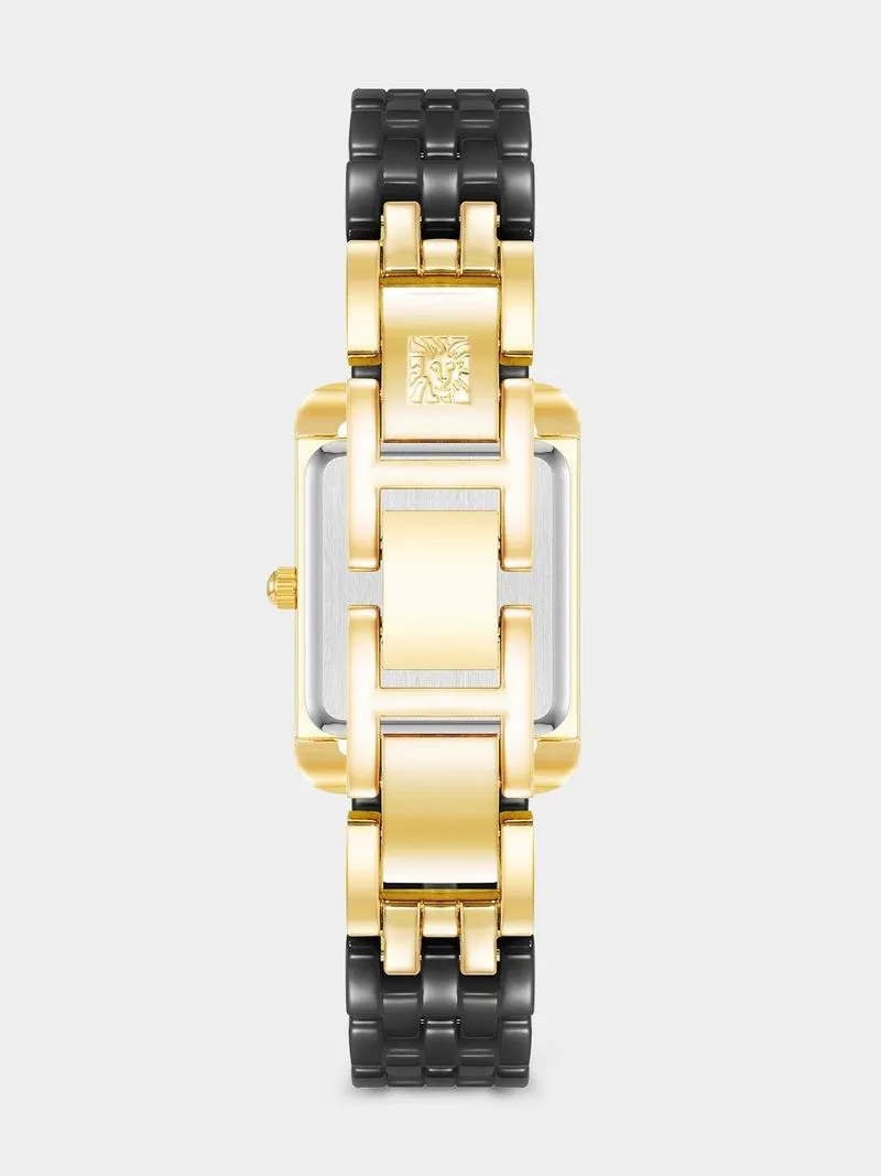 Anne Klein Gold Plated Rectangular Black Ceramic Bracalet Watch