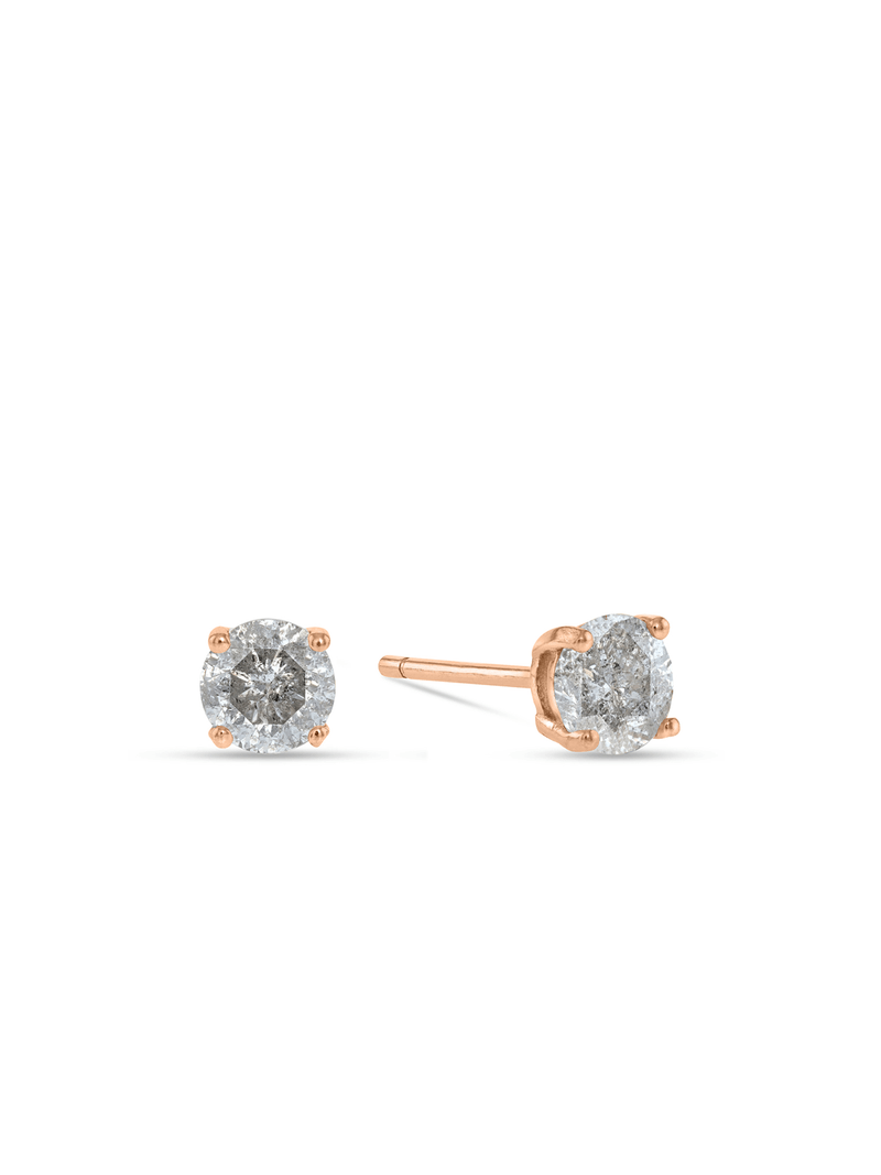 Rose Gold 1ct Salt & Salt Diamond Solitaire Women’s Stud Earrings