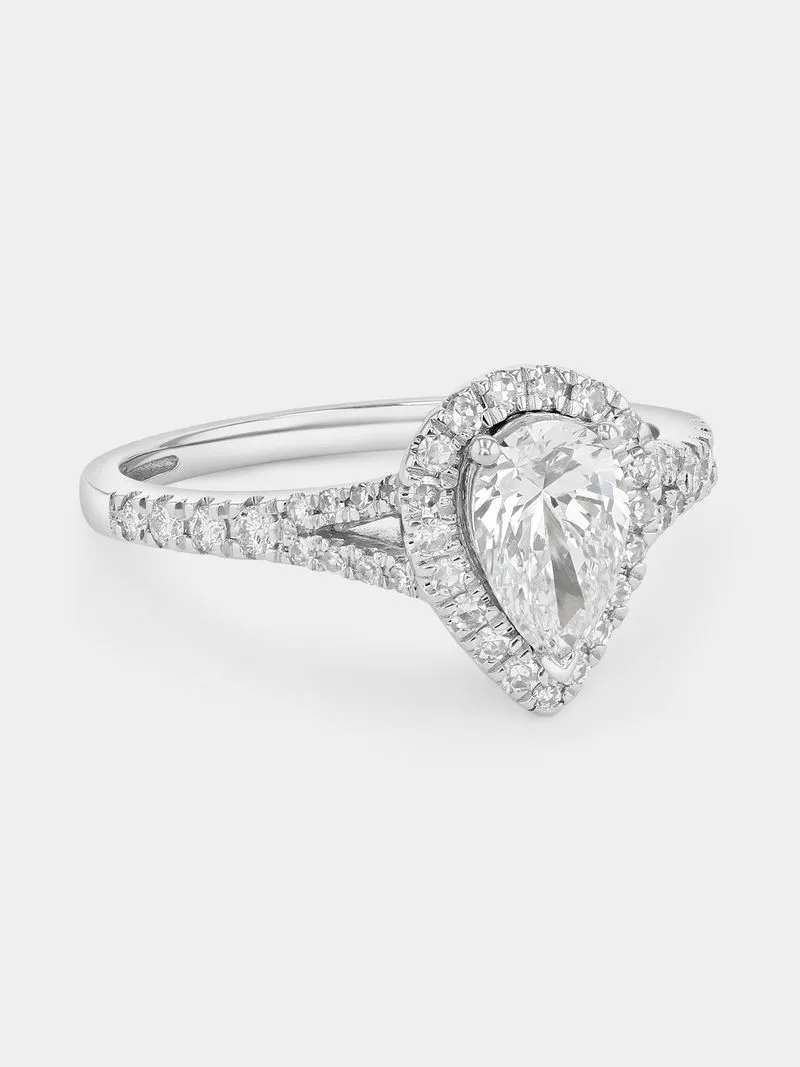 White Gold 1ct Lab Grown Diamond Pear Halo Ring