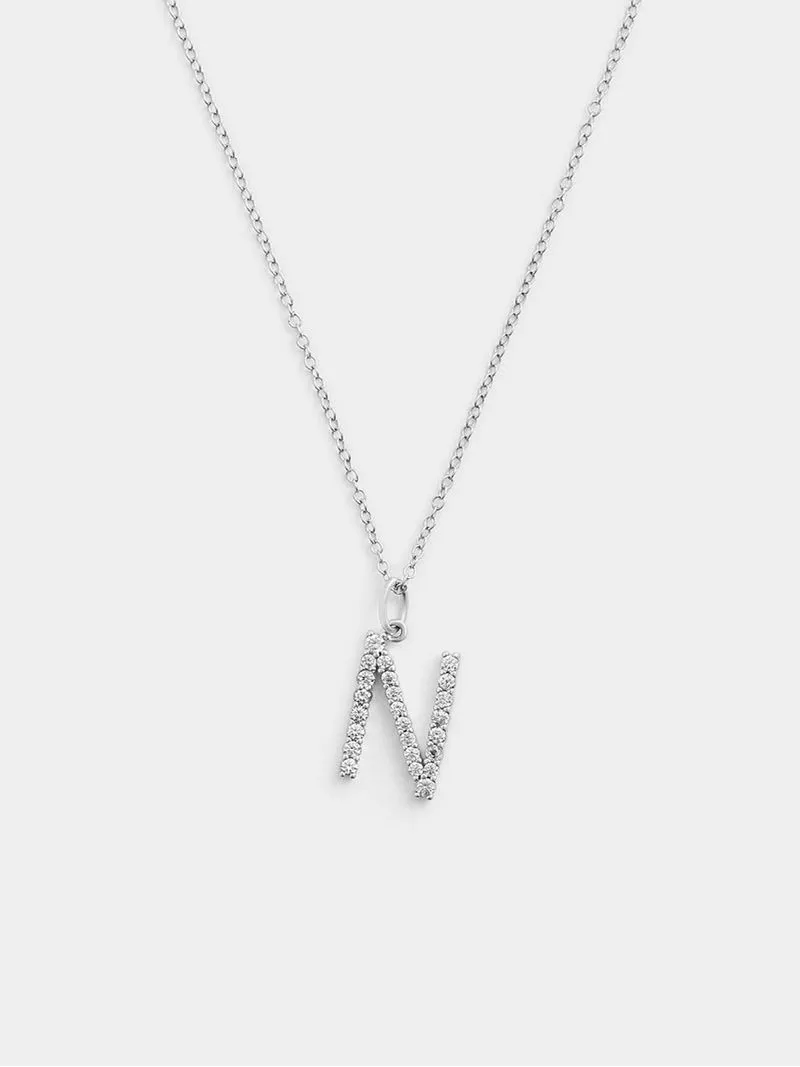 Cheté Sterling Silver Cubic Zirconia “N” Initial Pendant