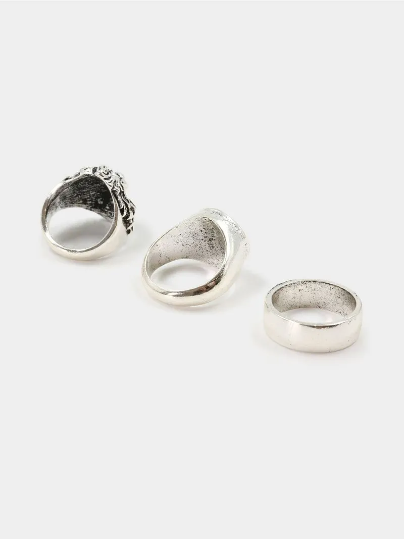 Men's Markham Mufusa Compass Signet Silver Ring Pack