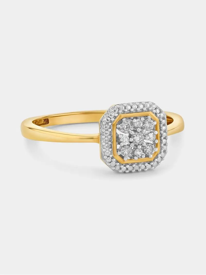 Yellow Gold 0.03ct Diamond Starlight Cushion Halo Ring