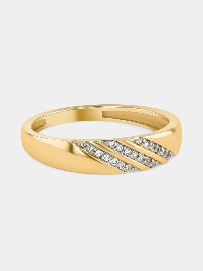Yellow Gold Diamond Diagonal Rows Wedding Band
