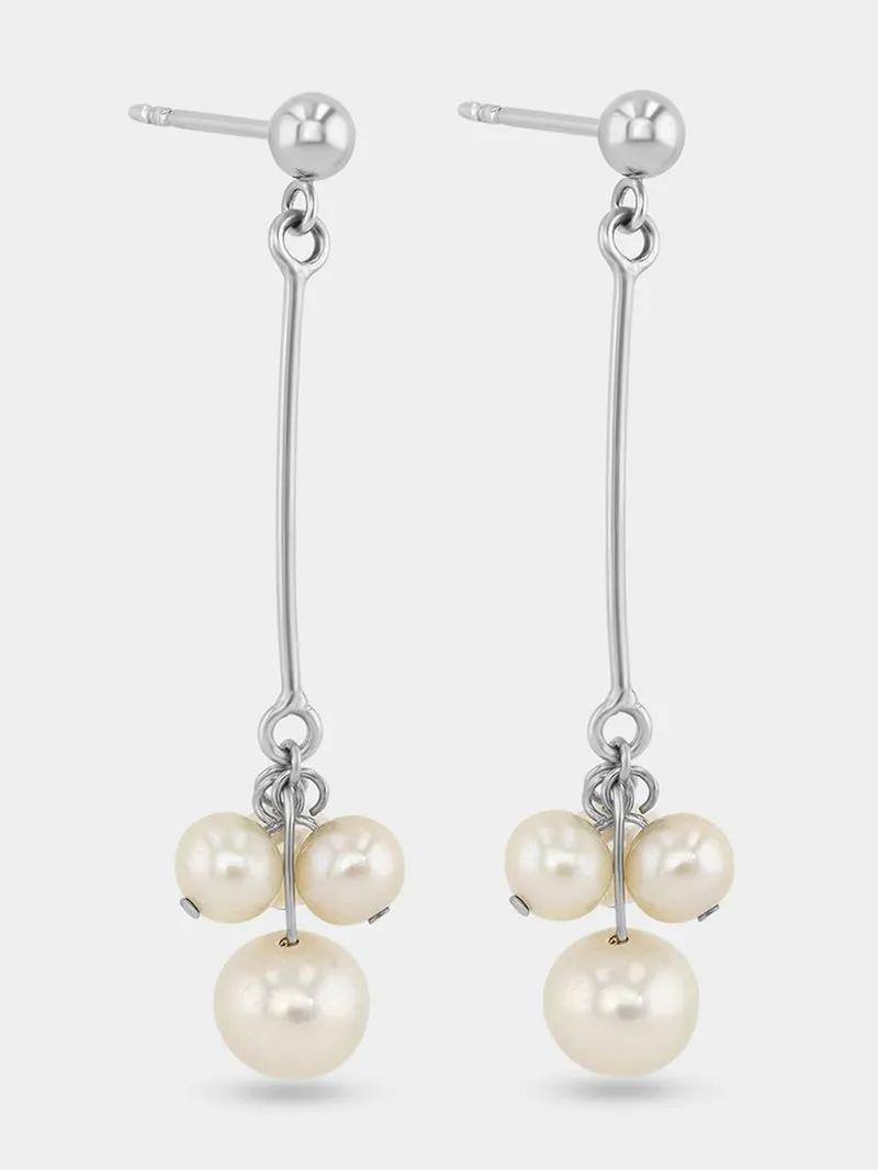 Sterling Silver Freshwater Pearl Cluster Drop Earrings