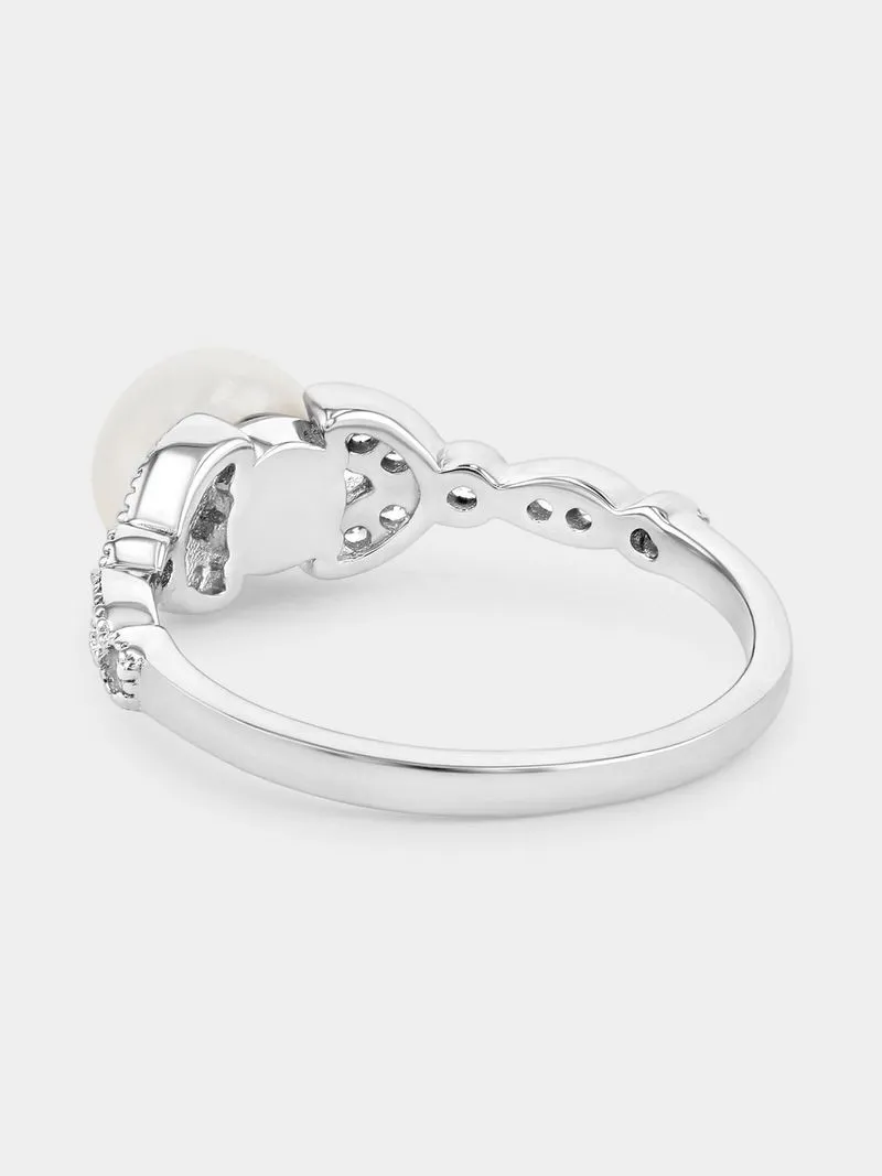 Sterling Silver Freshwater Pearl & Cubic Zirconia Vintage-Style Ring
