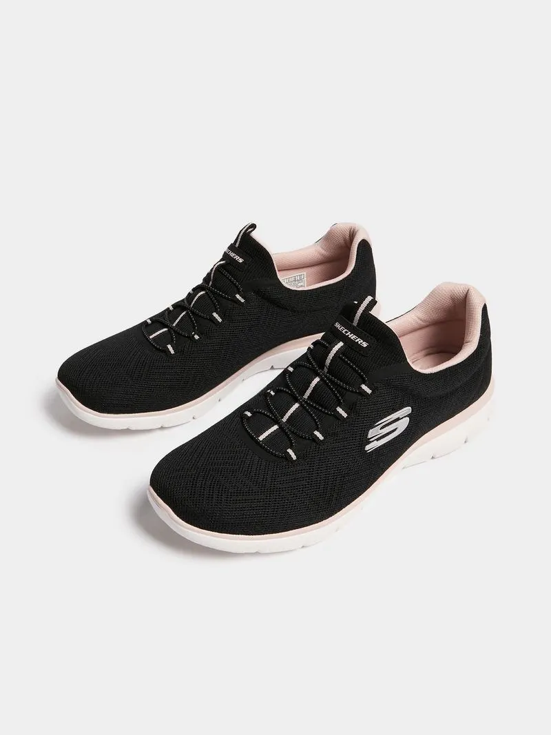 Womens Skechers Summits Black Mesh/Light Pink Running Shoes