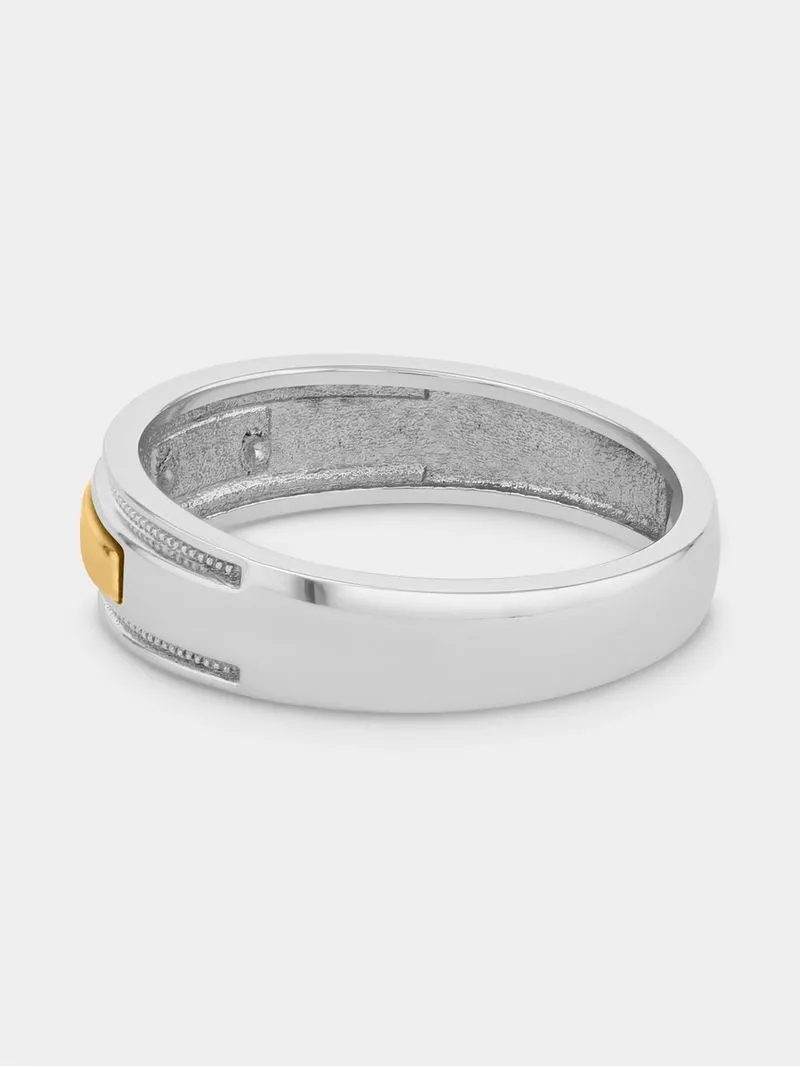 Yellow Gold & Sterling Silver Diamond Men's Ring