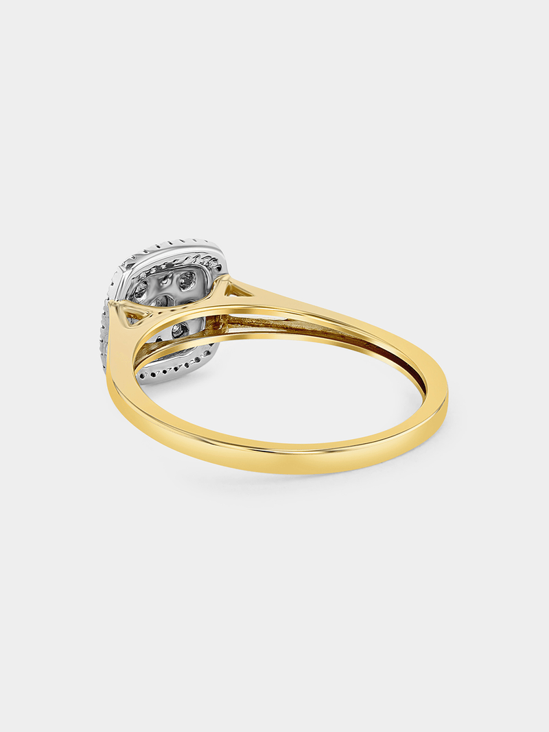 Yellow Gold 0.10ct Diamond Cushion Cluster Halo Ring