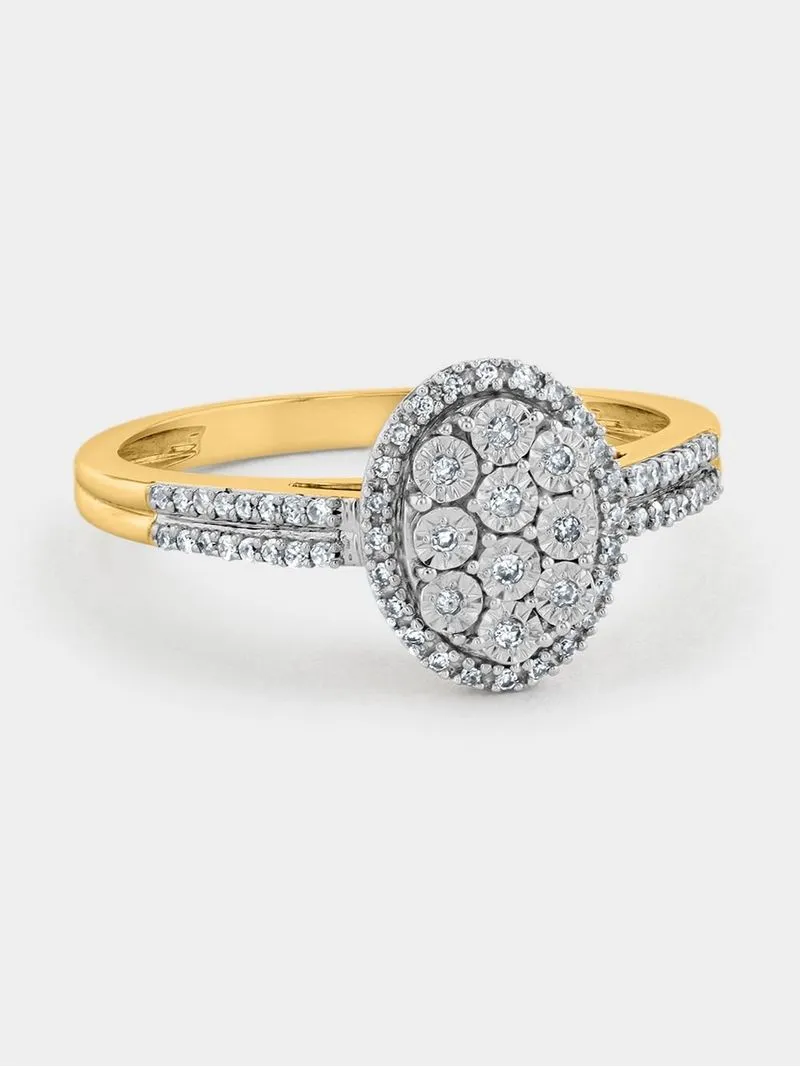 Yellow Gold 0.15ct Diamond Oval Cluster Ring