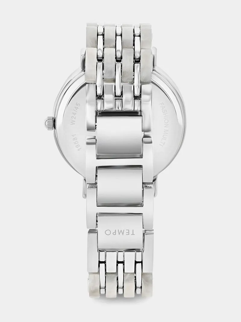 Tempo Premium Silver Plated Two-Tone Grey Marble Bracelet Watch