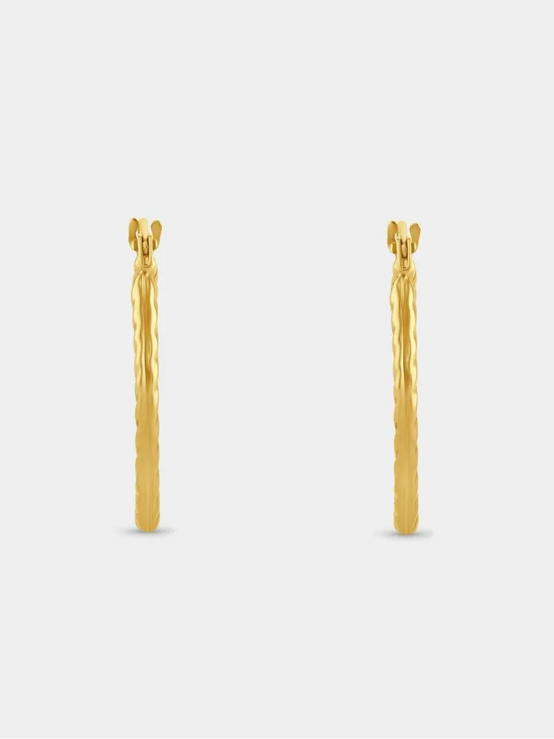 Yellow Gold & Sterling Silver Twisted Oval Hoop Earrings