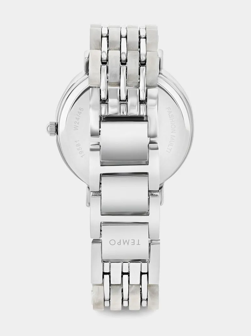 Tempo Premium Silver Plated Two-Tone Grey Marble Bracelet Watch