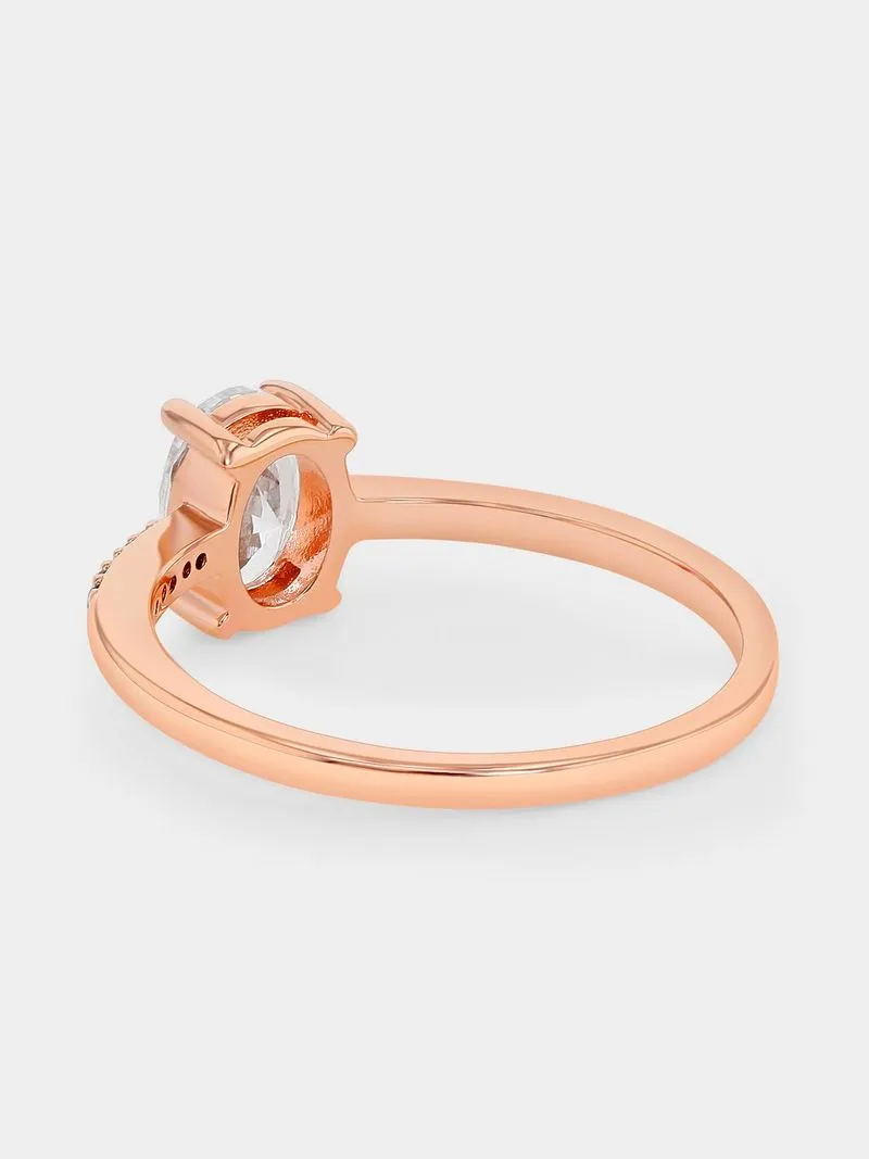 Rose Plated Sterling Silver Cubic Zirconia Oval Solitaire Ring