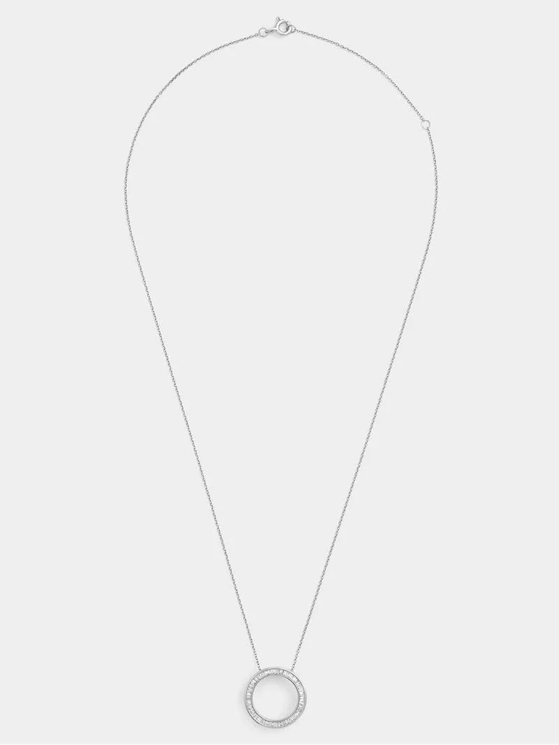 White Gold 0.25ct Diamond Baguette-Cut Circle Pendant