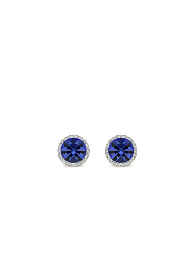 Yellow Gold & Sterling Silver,Blue Crystal Halo Stud Earrings