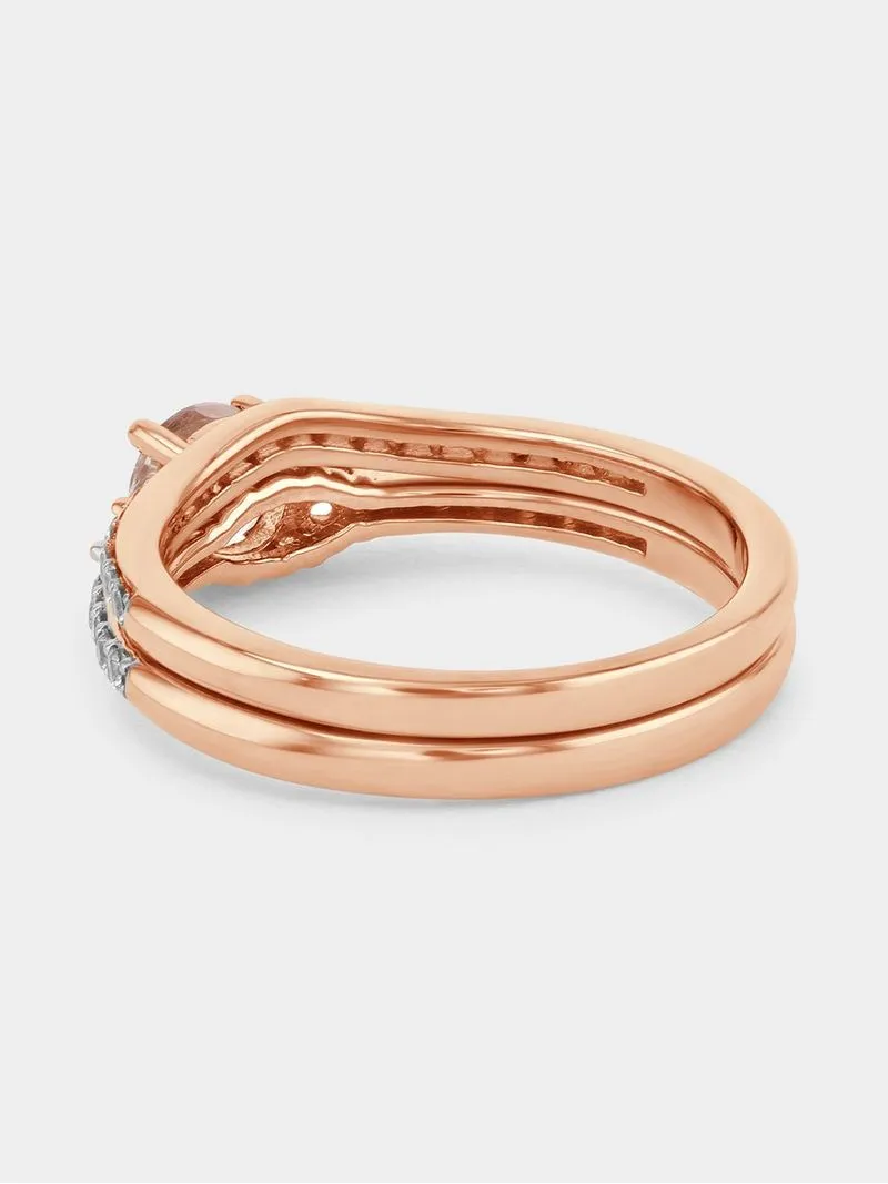 Rose Gold Diamond Pink Morganite Trilogy Twinset Ring