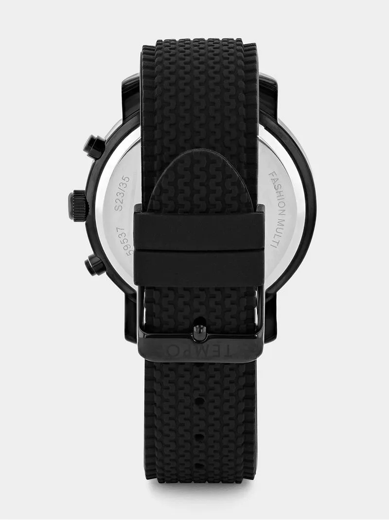 Tempo Timepiece Collection Black Plated Grey Dial Black Silicone Watch