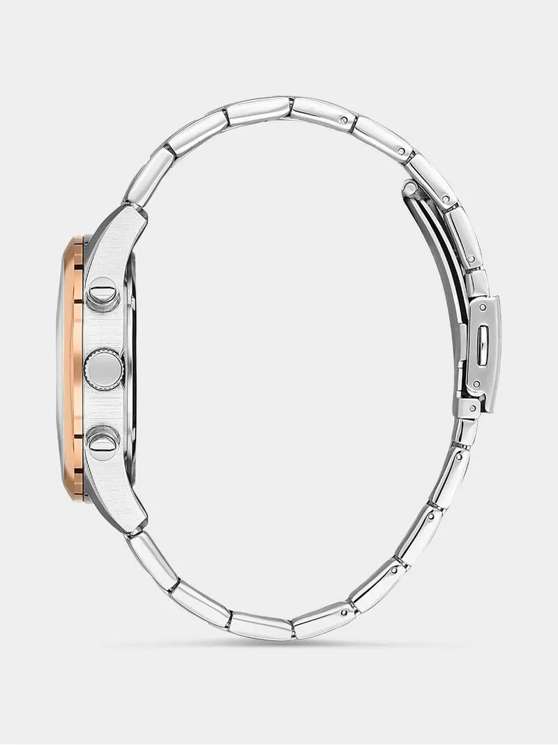 Daniel Klein Rose Plated Black Dial Chronographic Two-Tone Bracelet Watch